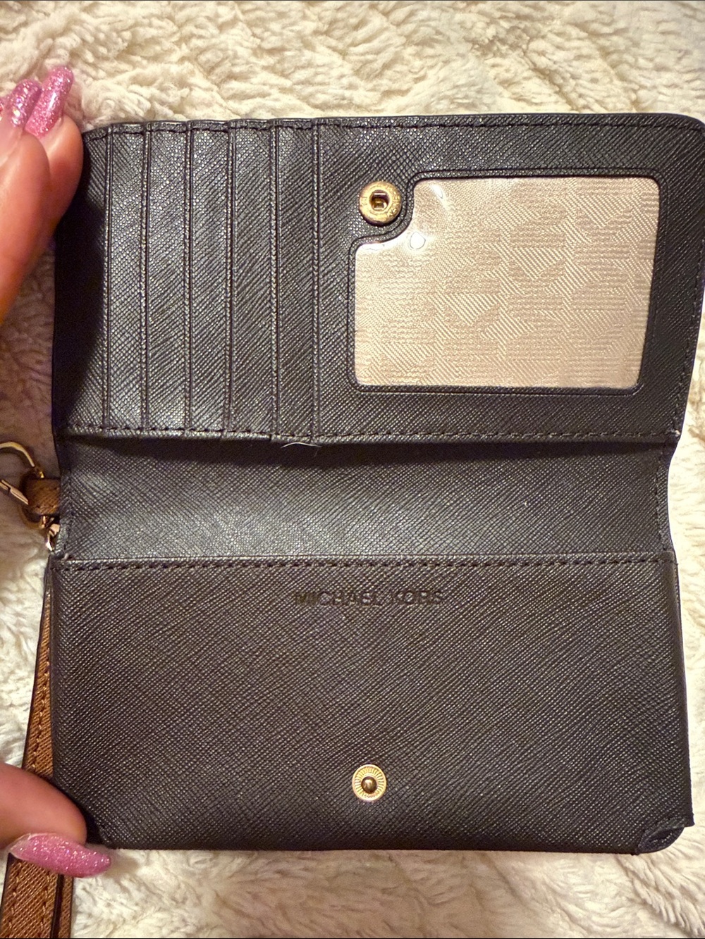 Michael Kors "Brown/Luggage" MK Sig Saffiano Slim Tech Wristlet - Picture 8 of 8